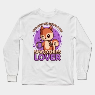 Smoothie - Cute Squirrel Drinking Smoothie Cartoon Kawaii Long Sleeve T-Shirt